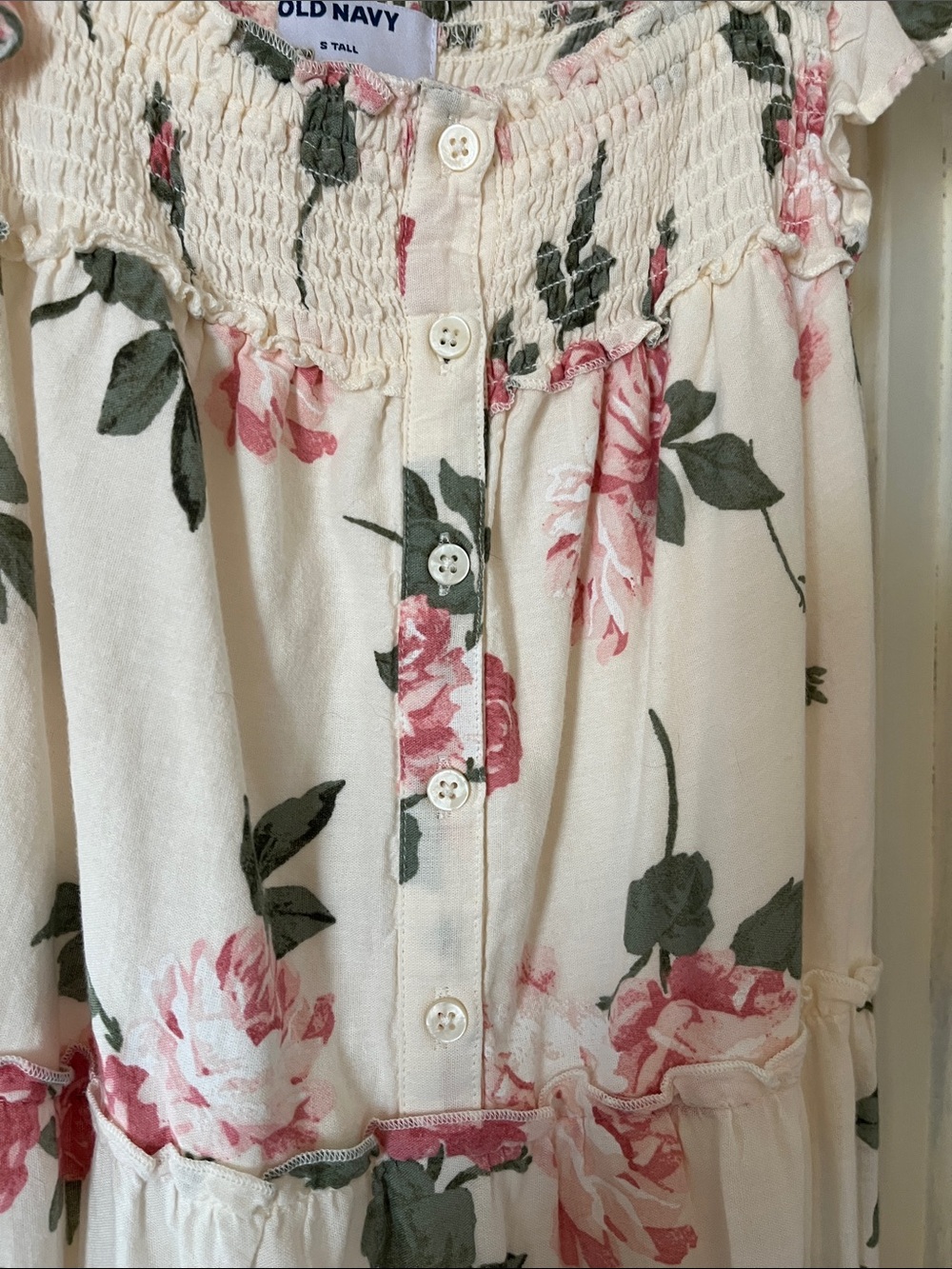 Old Navy Cream Midi Dress with Pink Rose Print - Picture 10 of 13